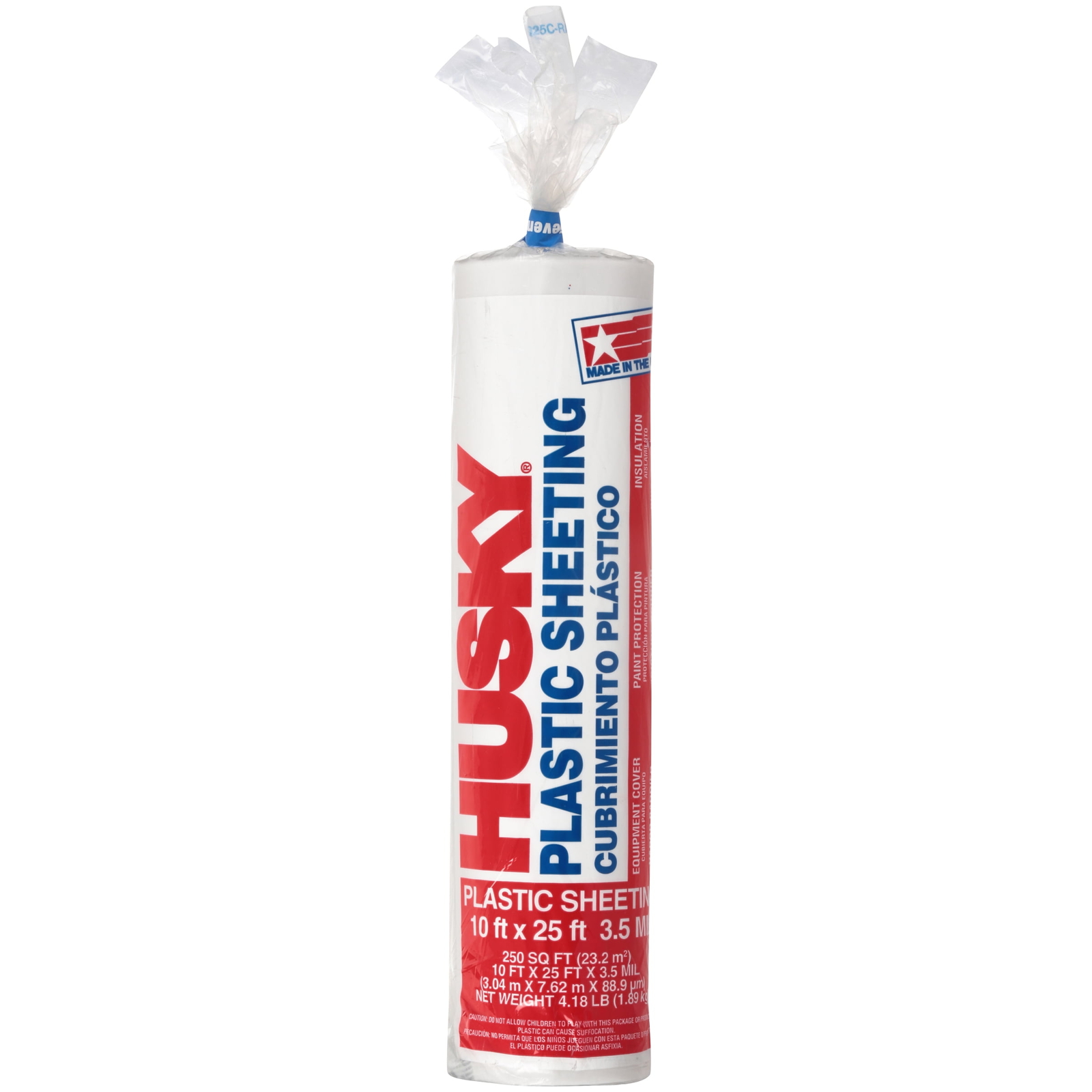 Husky 3.5 Mil Clear Polyethylene Plastic Sheeting,10 Ft x 25 Ft, 250 Sq Ft Total