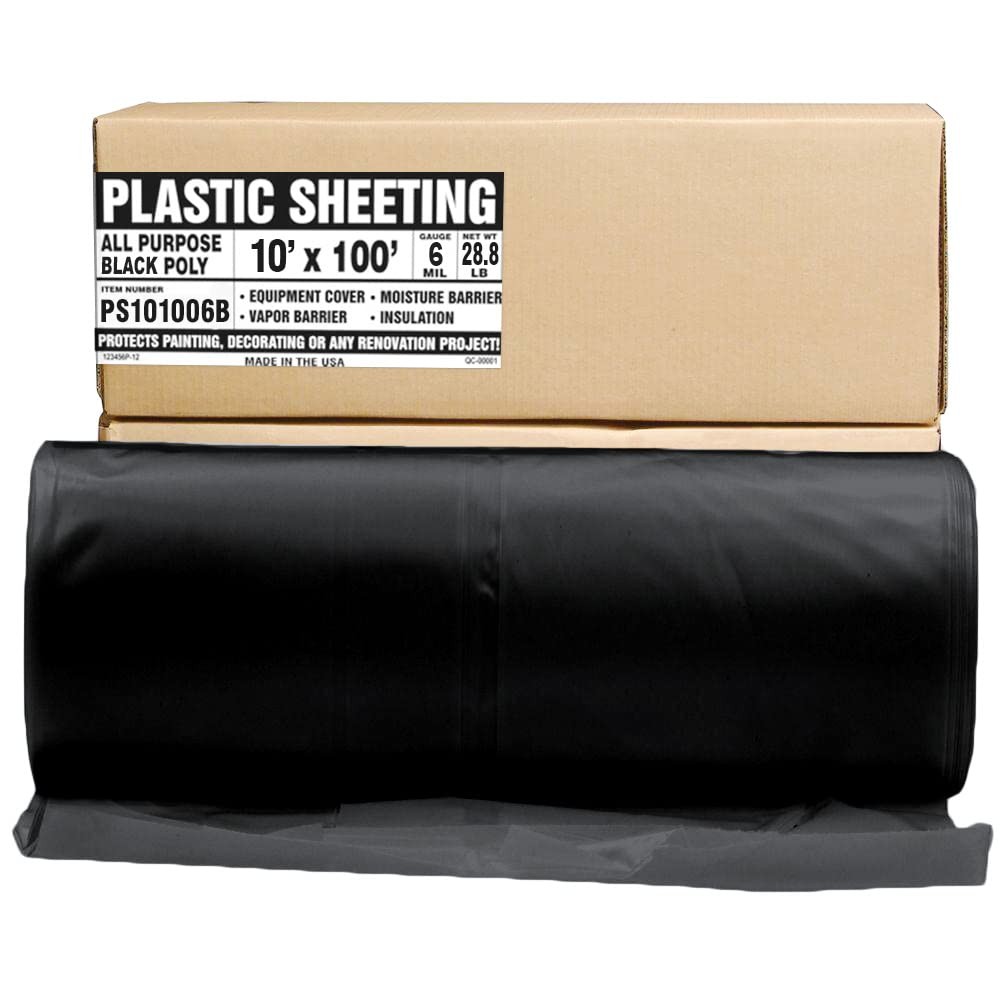 Aluf Plastics Black Plastic Sheeting – 10′ x 100′, 1 Count (Pack of 1),
