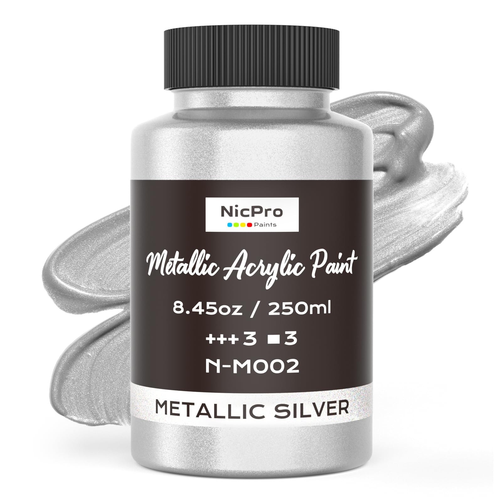 Nicpro Metallic Silver Acrylic Paint, 8.45 Fl Oz (Pack of 1),