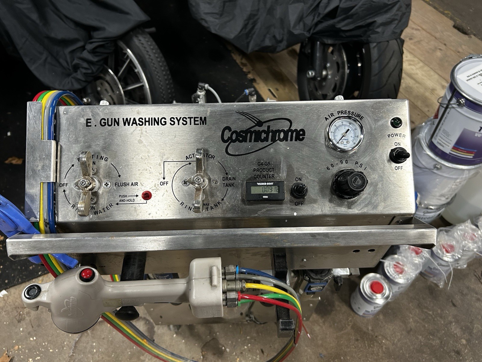 Cosmichrome E-Gun Washing System 0.5hp 1 Gal Cart w/ 6ft Hose Gauge Counter