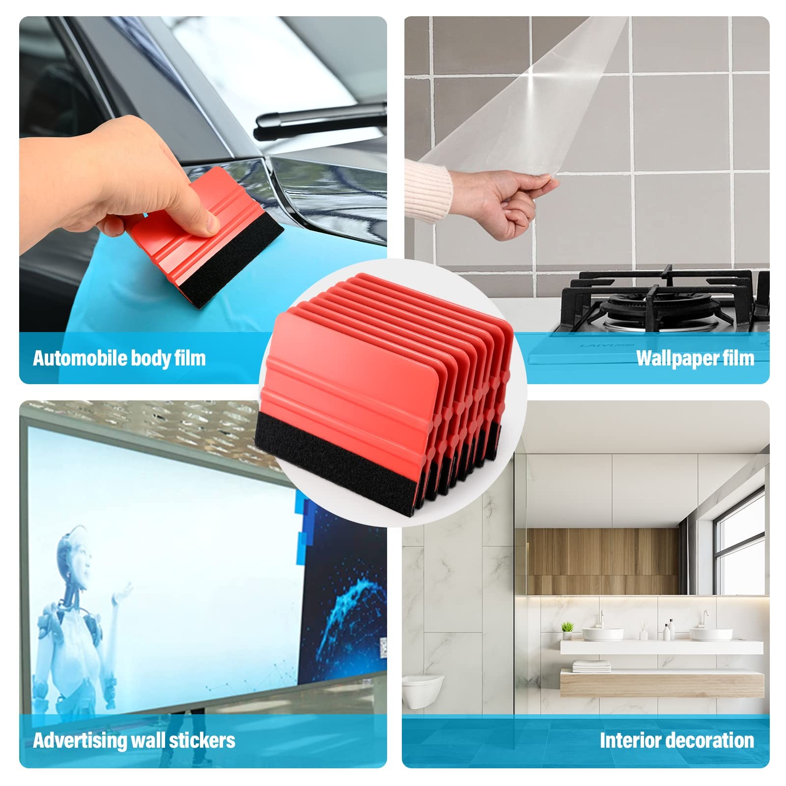 Gomake 20 Pack Vinyl Squeegee with 20PCS Felt Fabric for Tint Black and Red