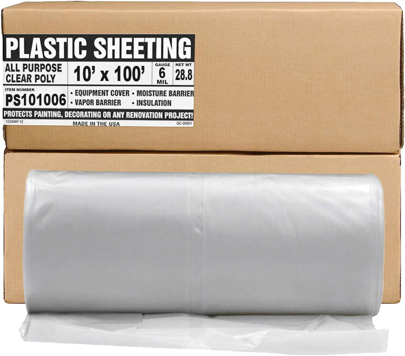 Plastic Sheeting – 10′ X 100′, 6 MIL Heavy Duty Gauge – Clear Vapor and Moisture