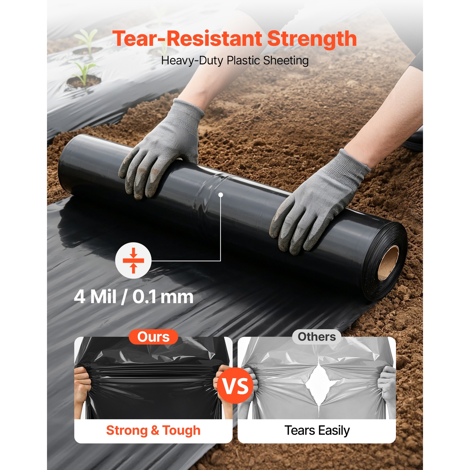 Uimoso 4 Mil Black Plastic Sheeting Roll 10 x 100 ft Durable Polyethylene Film