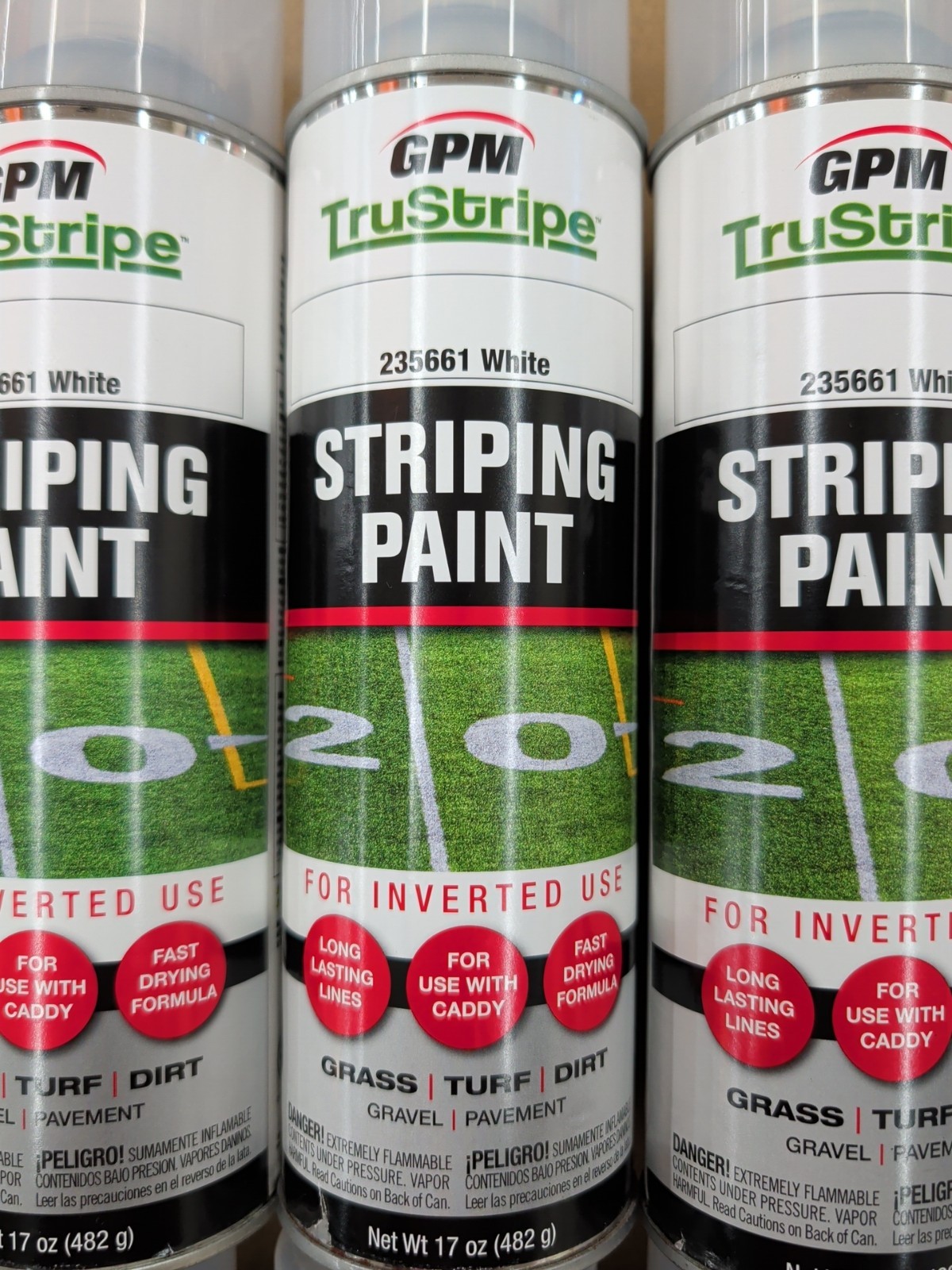 WHITE STRIPING PAINT – T TIP INVERTED NOZZLE – 17 OZ CAN – 6 PACK GPM TRUSTRIPE