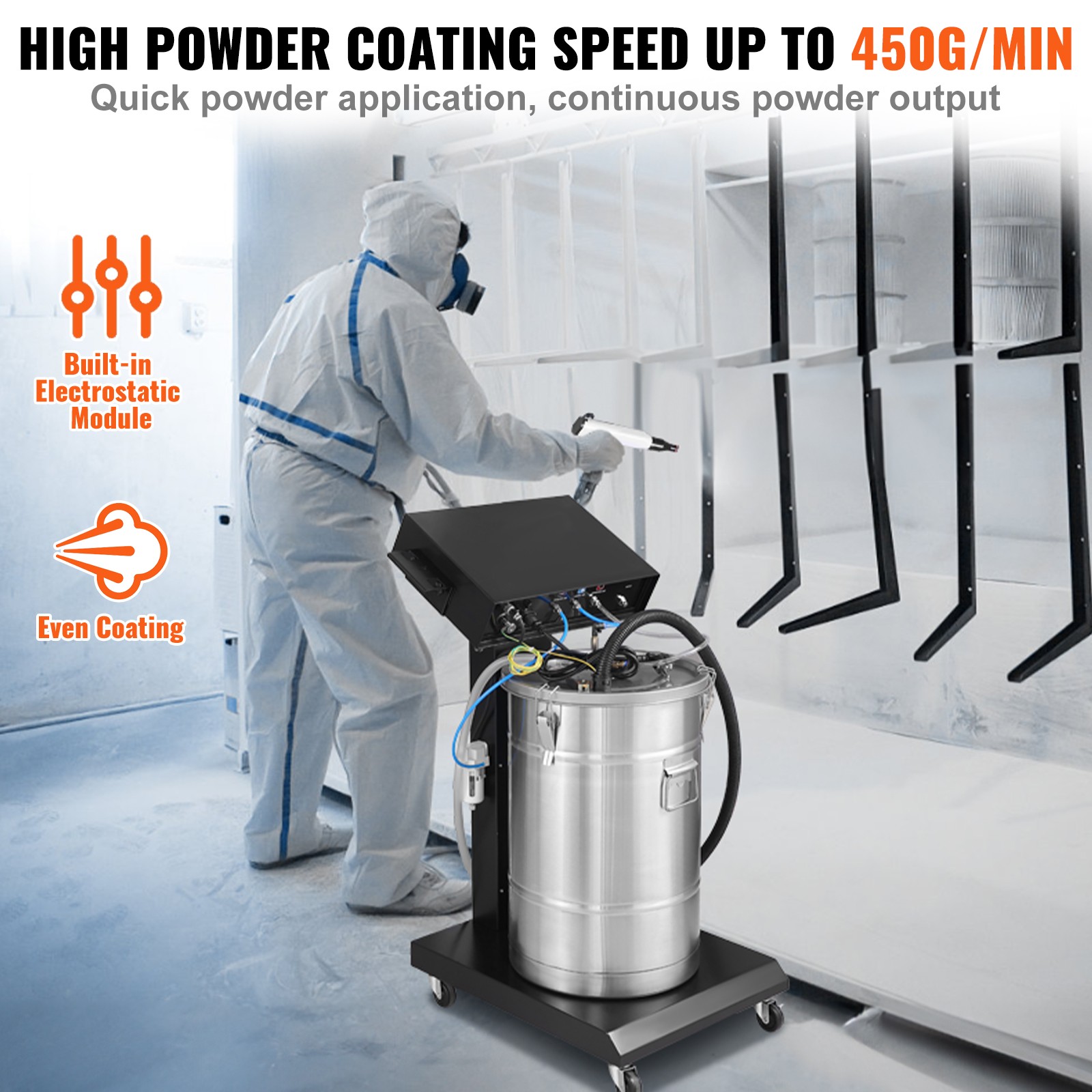 Uimoso 40W Electrostatic Powder Coating System with 100KV Output and 50L Hopper