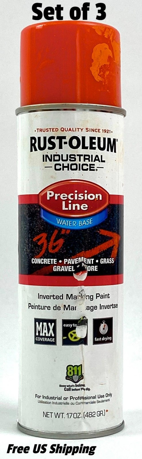 Rust-Oleum Inverted Marking Paint Orange Water Based 17 oz Set of 3