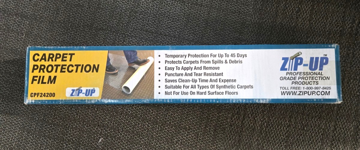 UNOPENED Zip-Up Carpet Protection Film 24″x200′ roll (400 Sq Ft)