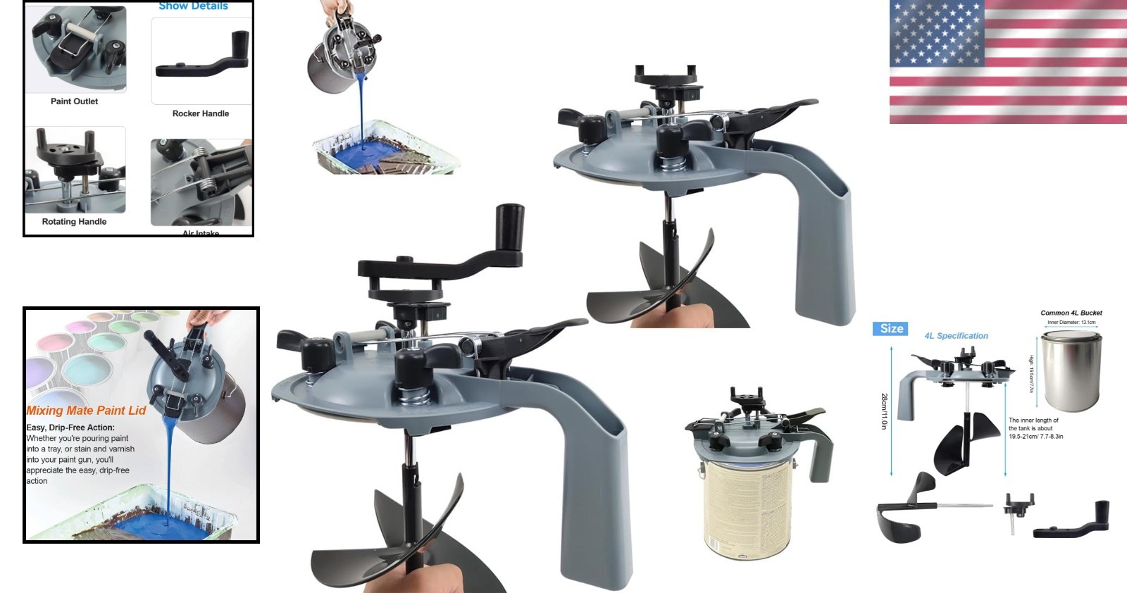 Universal Paint Mixer Kit with 2 Mixing Lids – Leak-Proof & Compact Design