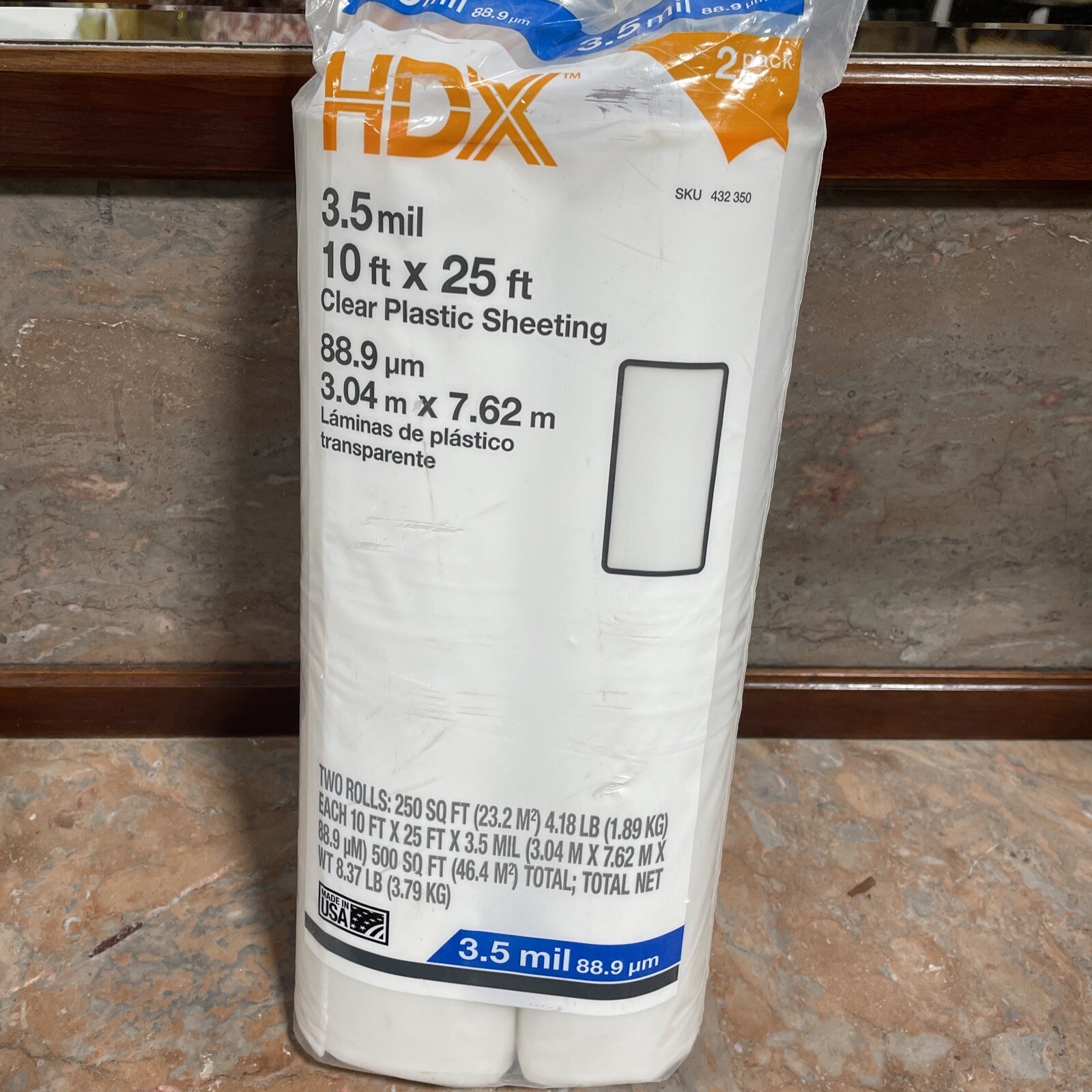 HDX Clear Plastic Sheeting Twin Pack 3.5 mil 10”x 25” Times 2 = 500 Square Feet