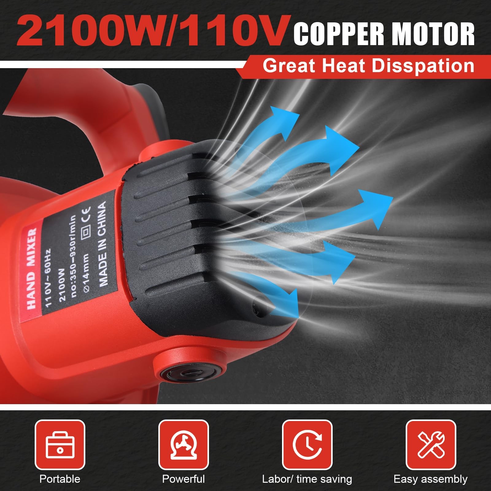 Cement Mixer, 2100W Handheld Electric Concrete Mixer, Portable Mortar Mixer w…
