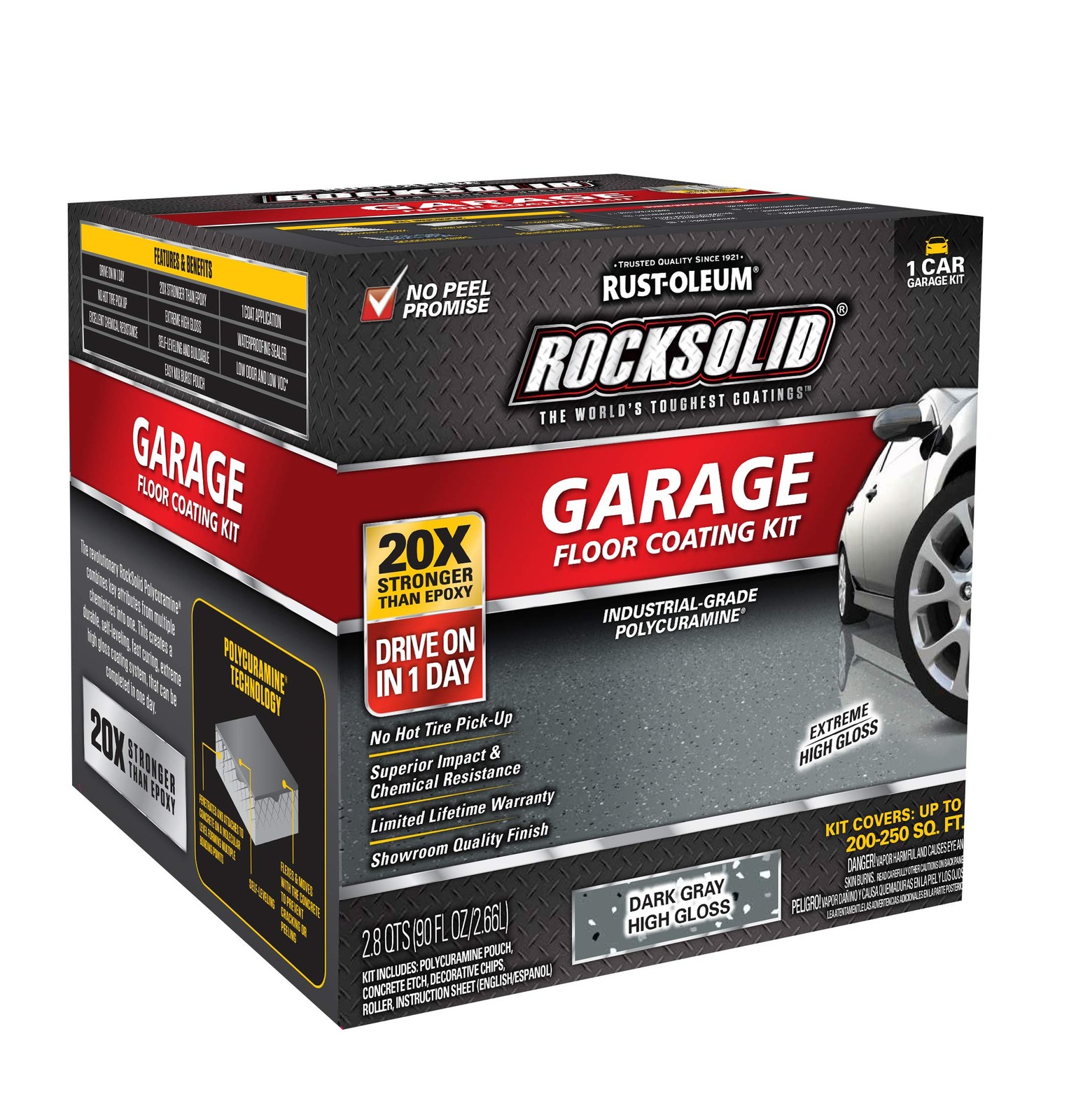Rust-Oleum 317286 RockSolid Polycuramine Garage Floor 1 Car, Dark Gray