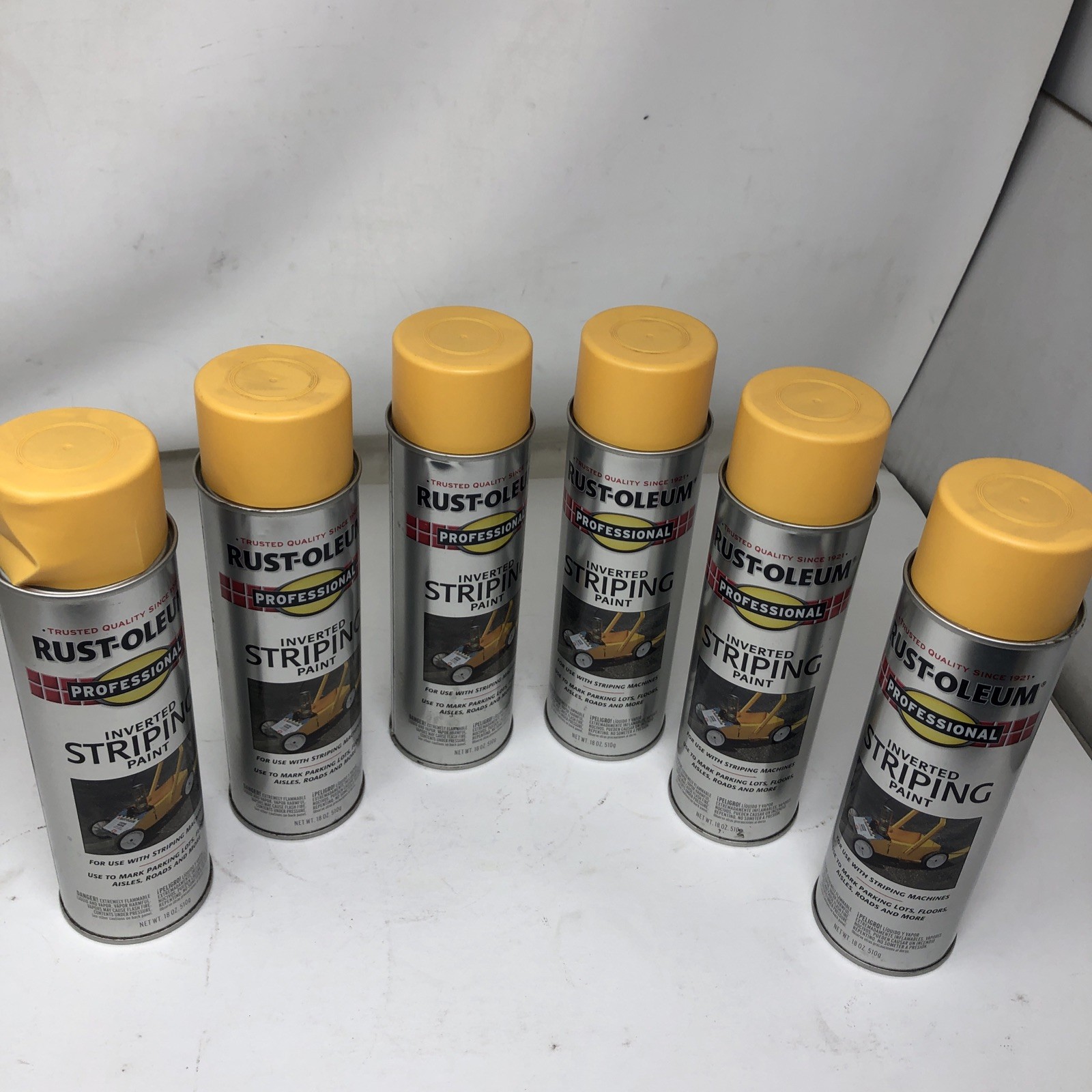 6 Pack Rust-Oleum 2548838 Professional Inverted Striping Spray Paint 18oz Yellow