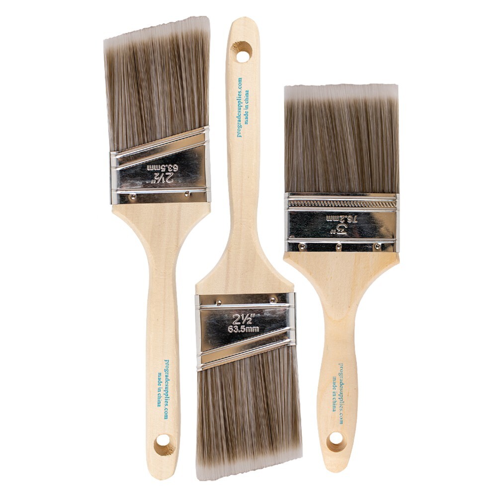 2-Pack – 3″ Flat and 2.5″ Angle Brush Set for All Latex and Oil Paints & Stains