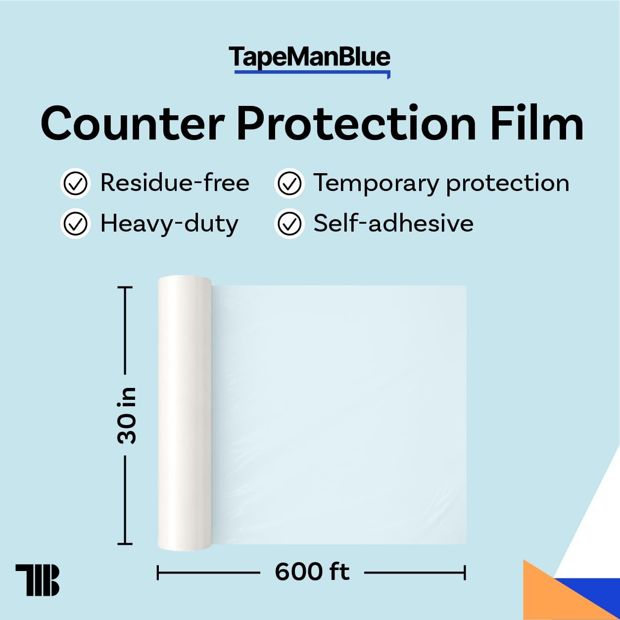 Tapemanblue Countertop Protection Film 30 X 600 Made In Usa Self Adhesive Clear