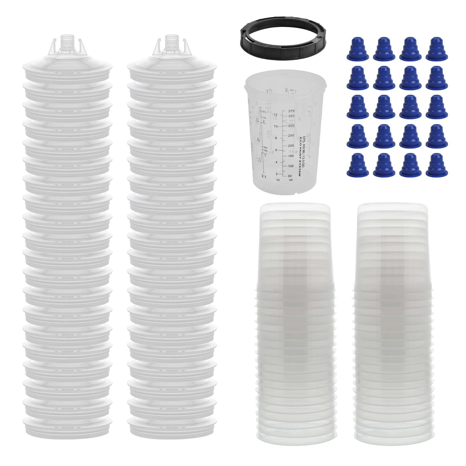 50 Pack 13 Ounce Disposable Paint Spray Gun Cup Kit w/ Cup Liners &Sealing Plugs