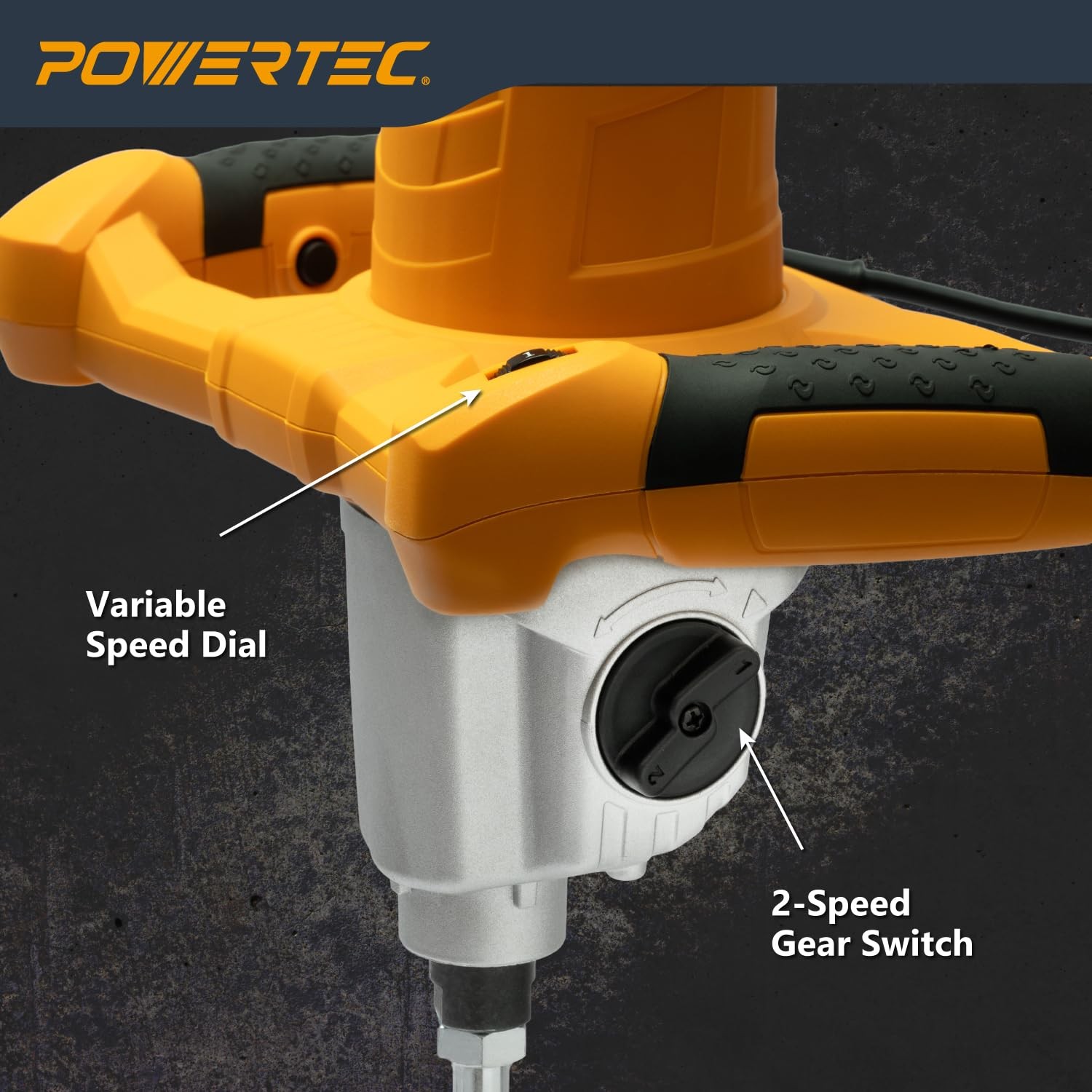 POWERTEC Electric Mortar Mixer – 13AMP/1600W Dual Handheld Cement Mixer