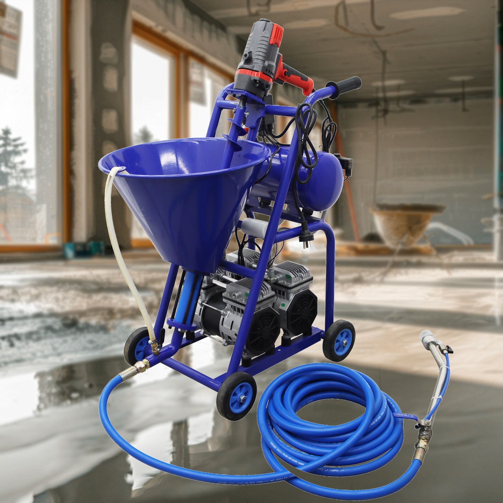 220V Dual Power Polyurethane Foam Spray Machine Putty Sprayer 50L Hopper 10L/min