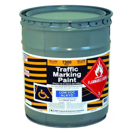 Rae 7300-05 Traffic Zone Marking Paint, 5 Gal., Yellow, Alkyd Solvent -Based