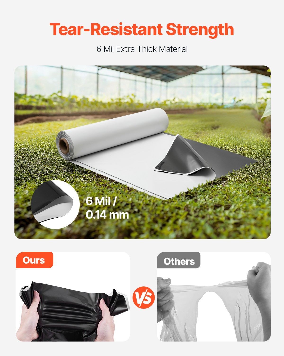 VEVOR 6Mil Plastic Sheeting Roll 10 x 100 FT Heavy Duty Film Black & White