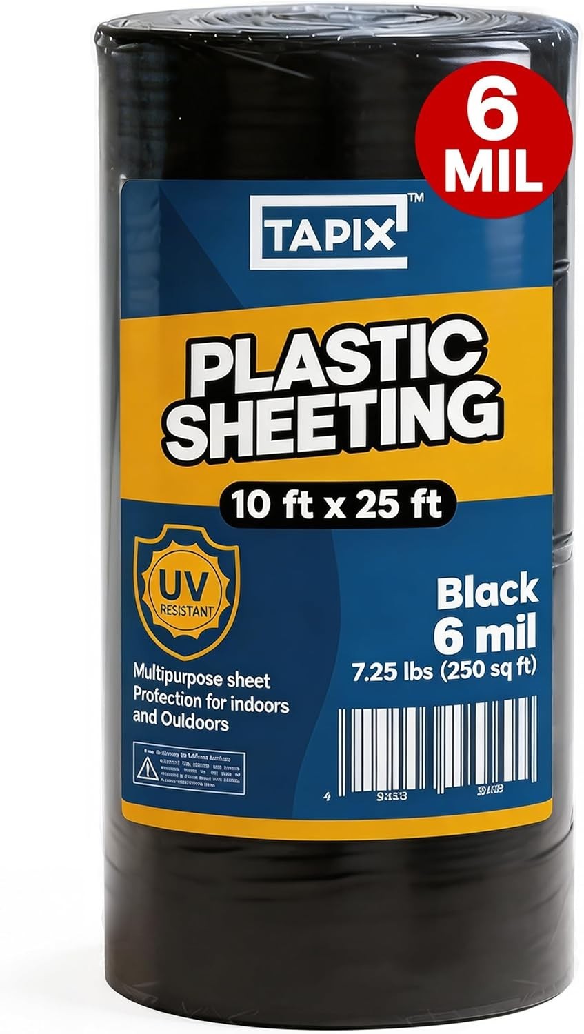 All-Weather 10′ x 25′ 6 Mil Black Plastic Sheeting – Protect Plants & Projects