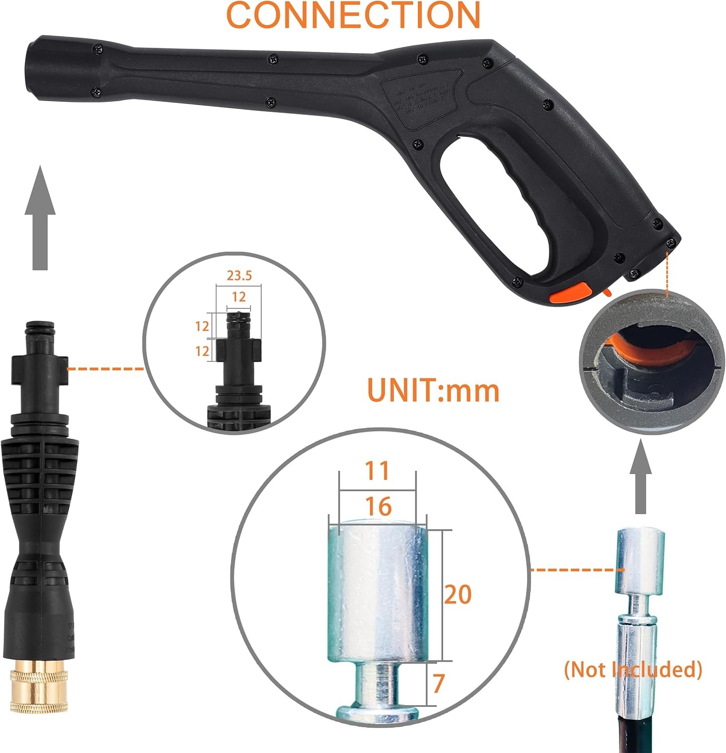 Pressure Washer Gun Kit with 5 Nozzles – Compatible Some of Black
