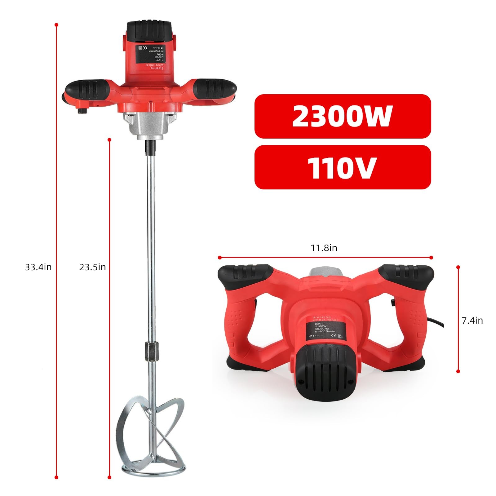 Cement Mixer 2300W, Handheld Electric Concrete Mixer with 6 Adjustable Speed,…