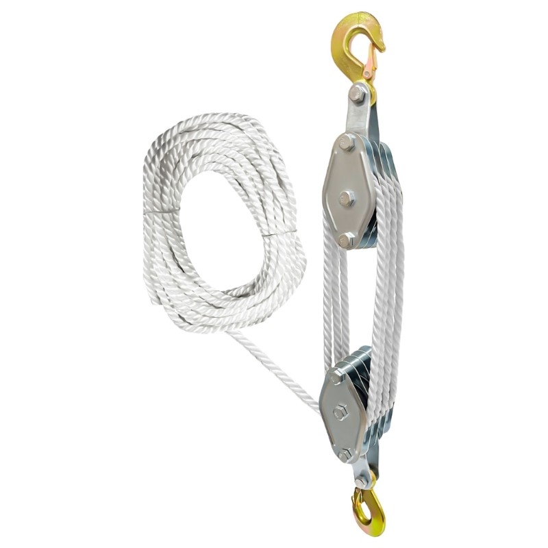 Block And Tackle Pulley System Rope Pulley Hoist 1100/2200lbs Breaking Strength