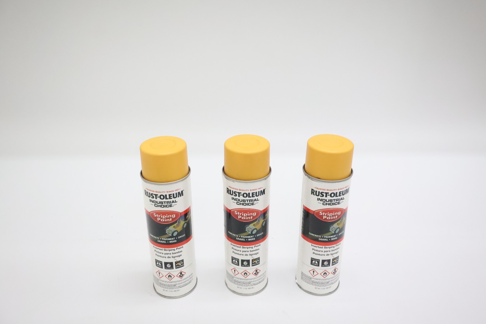 Lot of 3 Rust-Oleum Industrial Choice Inverted Striping Paint Yellow 17oz – New
