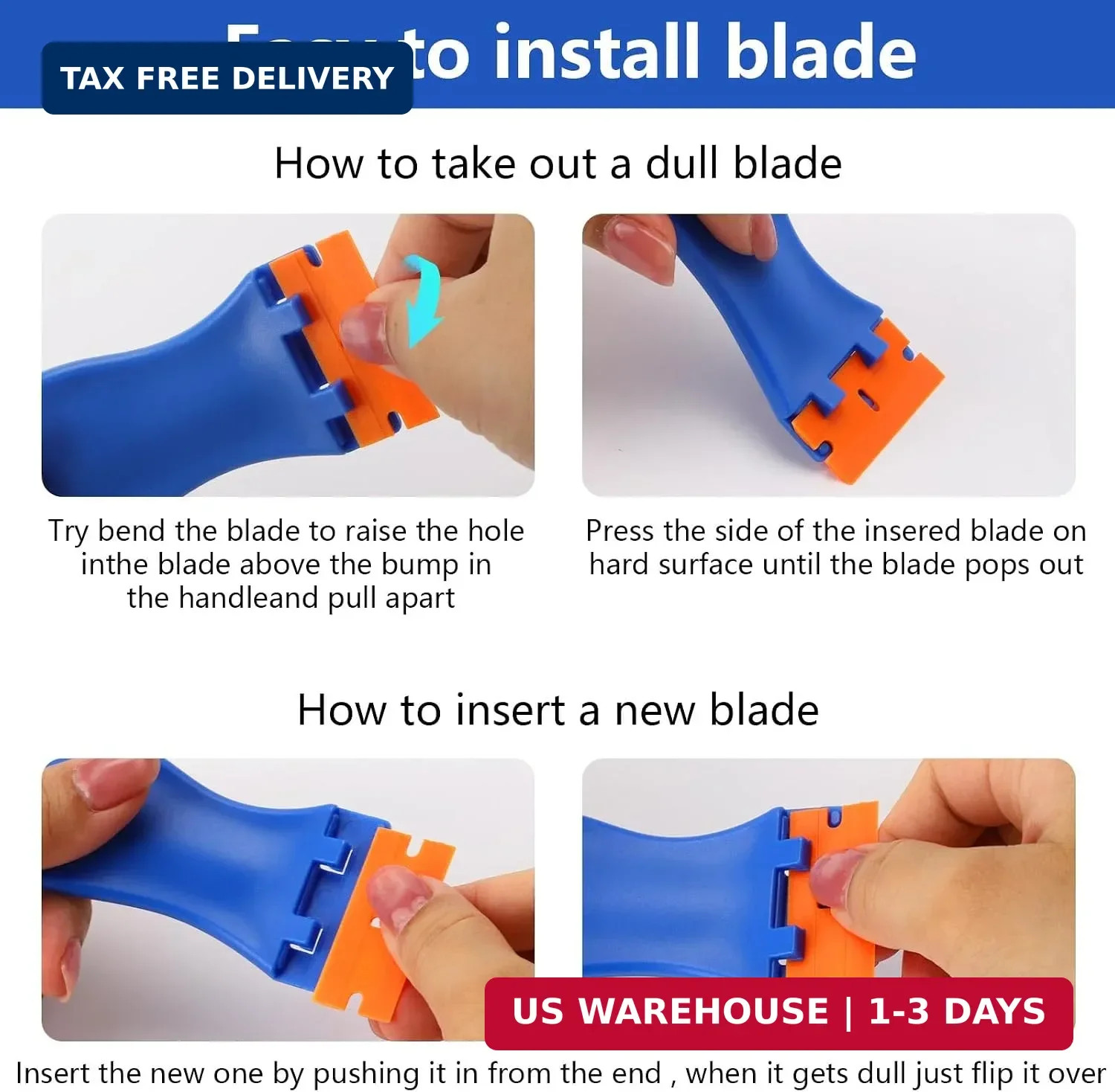 10 Plastic Razor Blade Scraper, 100 Pcs Blades, Remove Label Decal Tool for Stic