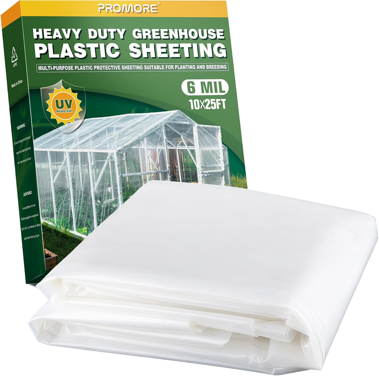 6 Mil Plastic Sheeting, 10X25 FT, Greenhouse Plastic | Heavy Duty, UV Resistant,