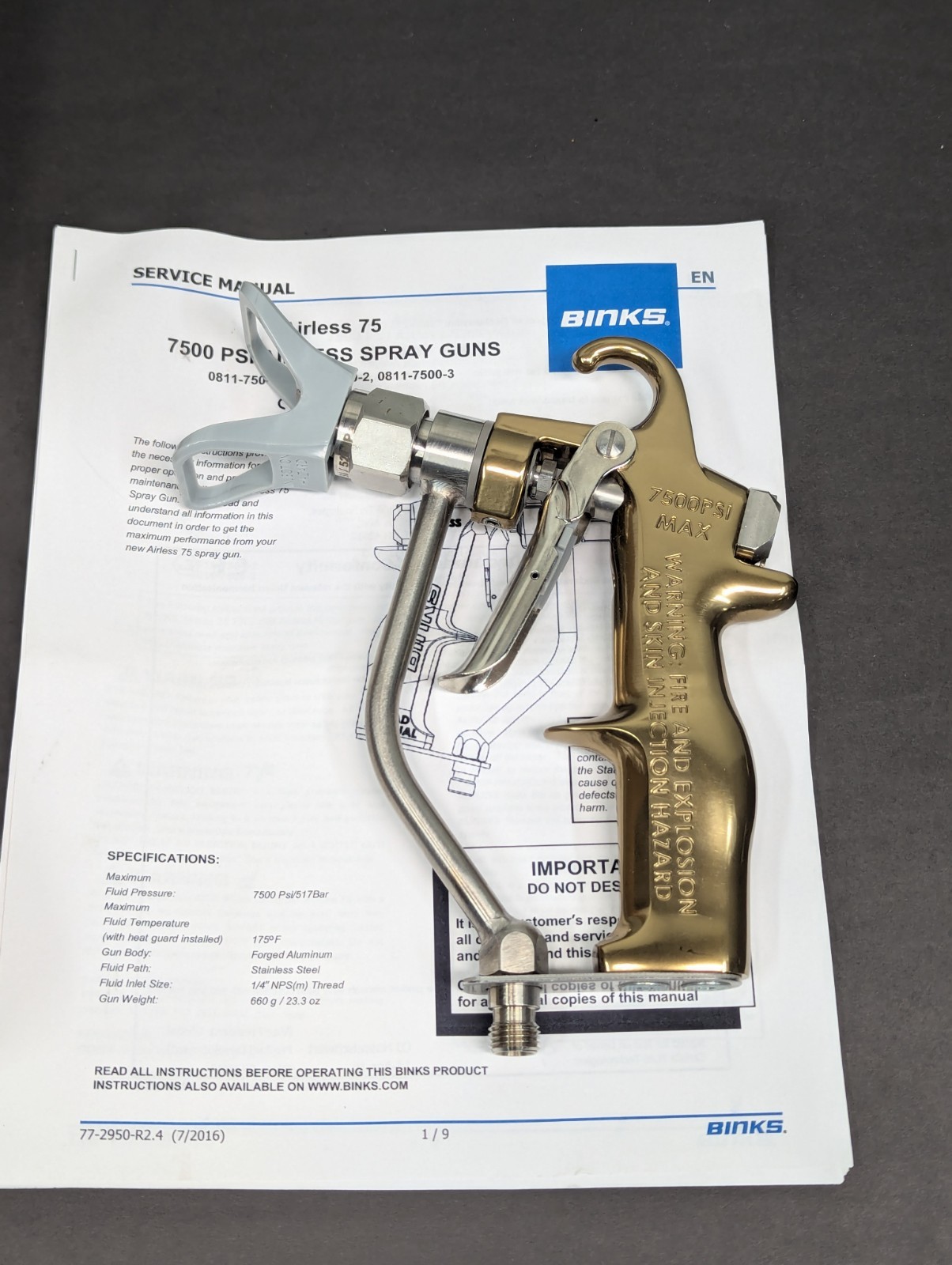 Binks 0811-7500-1 Airless Model 75 Spray Gun,7500 Psi