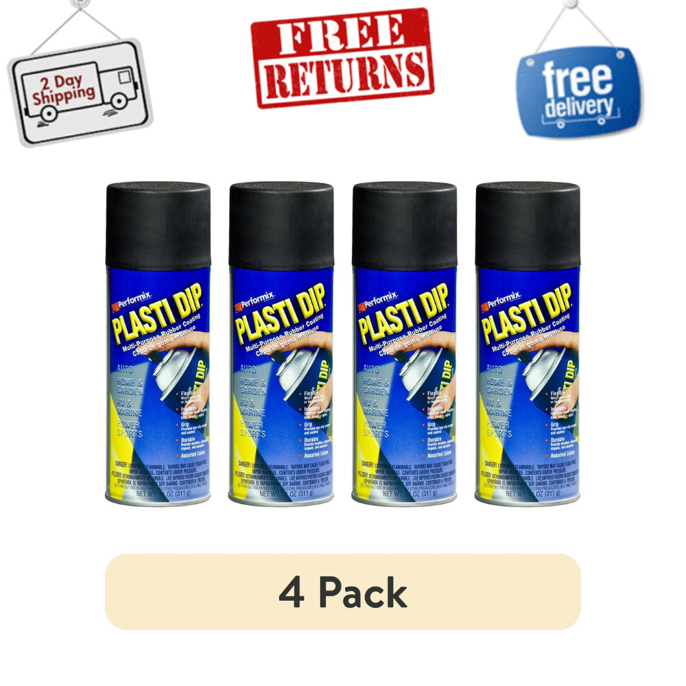 4 Pack Plasti Dip Matte Black Spray 11oz, Rubberized Removable Car Rim Coating