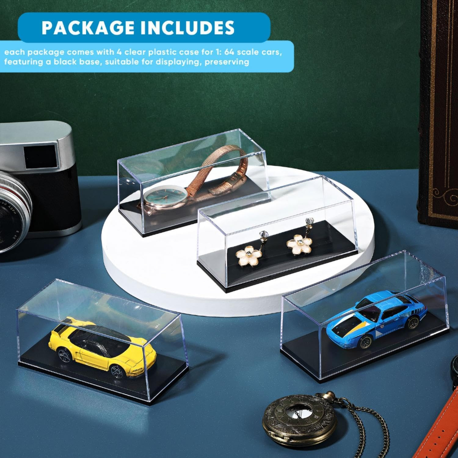 4 Pcs 1/64 Display Case Acrylic Model Cars Display Case 4.17 X 1.81 X 1.81 Inche