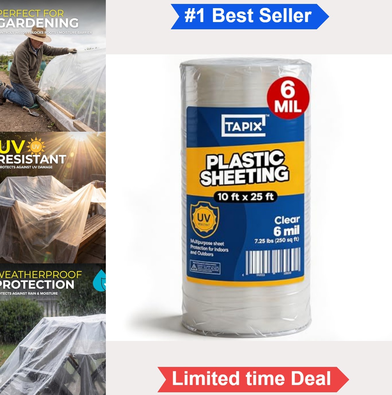 Plastic Sheeting 10×25 Feet 6 Mil Heavy Duty Clear Poly Film UV Protection