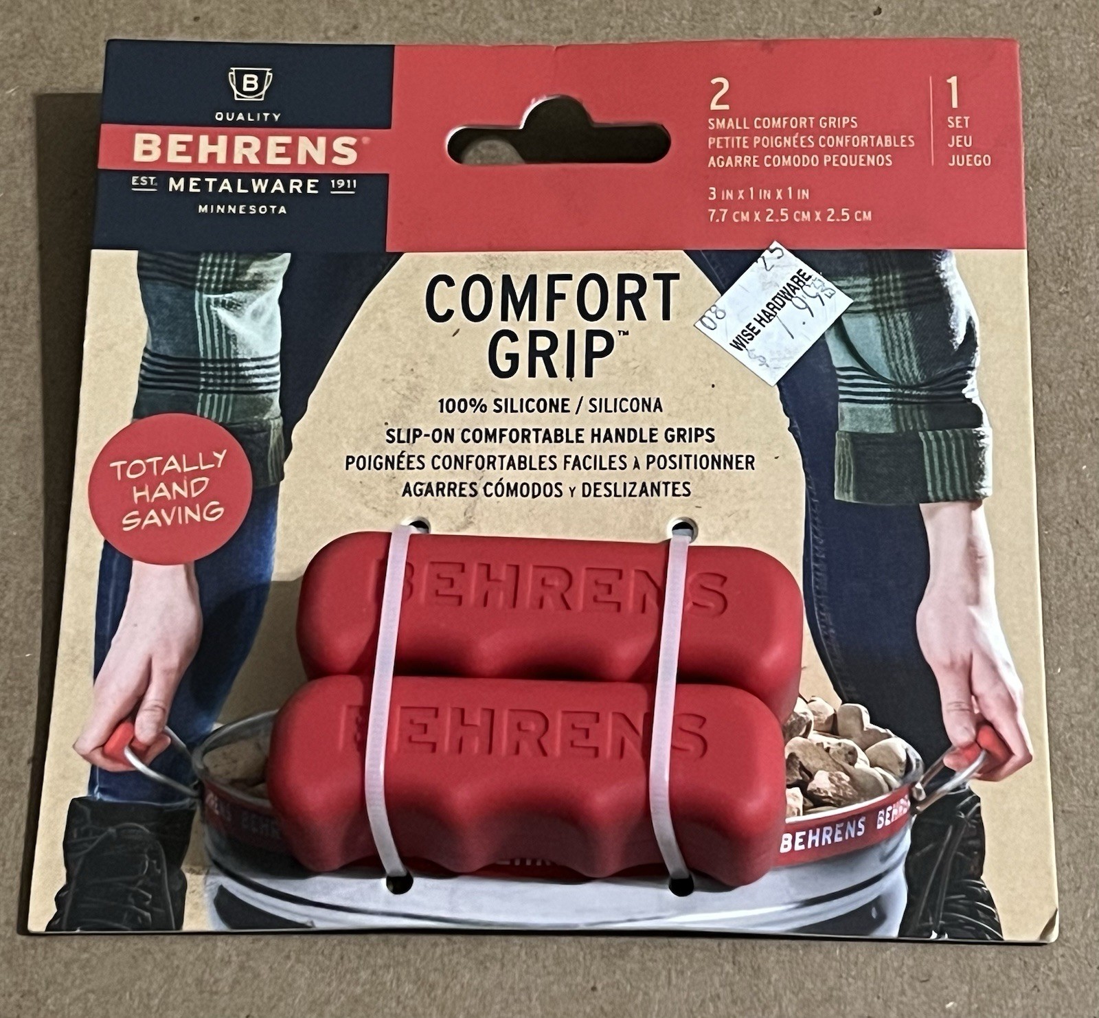 Behrens S215G3R Red Silicone Comfort Handle Grips Pair 3” Tubs & Cans New