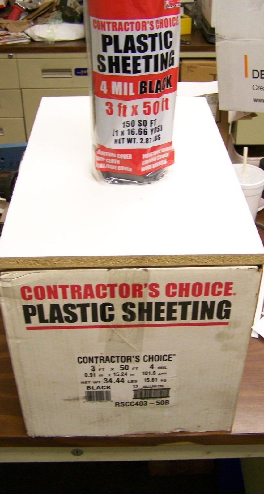 12 Rolls Poly-America Contractor’s Choice 4 Mil Black Plastic Sheeting 3′ X 50′