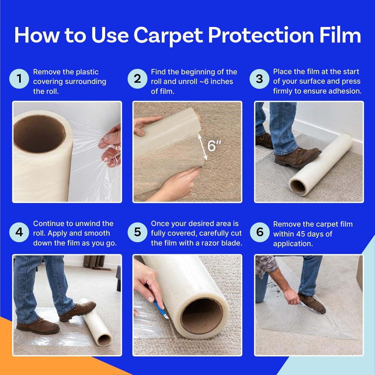 TapeManBlue Carpet Protection Film 24″ x 200′ x (1 roll), Clear