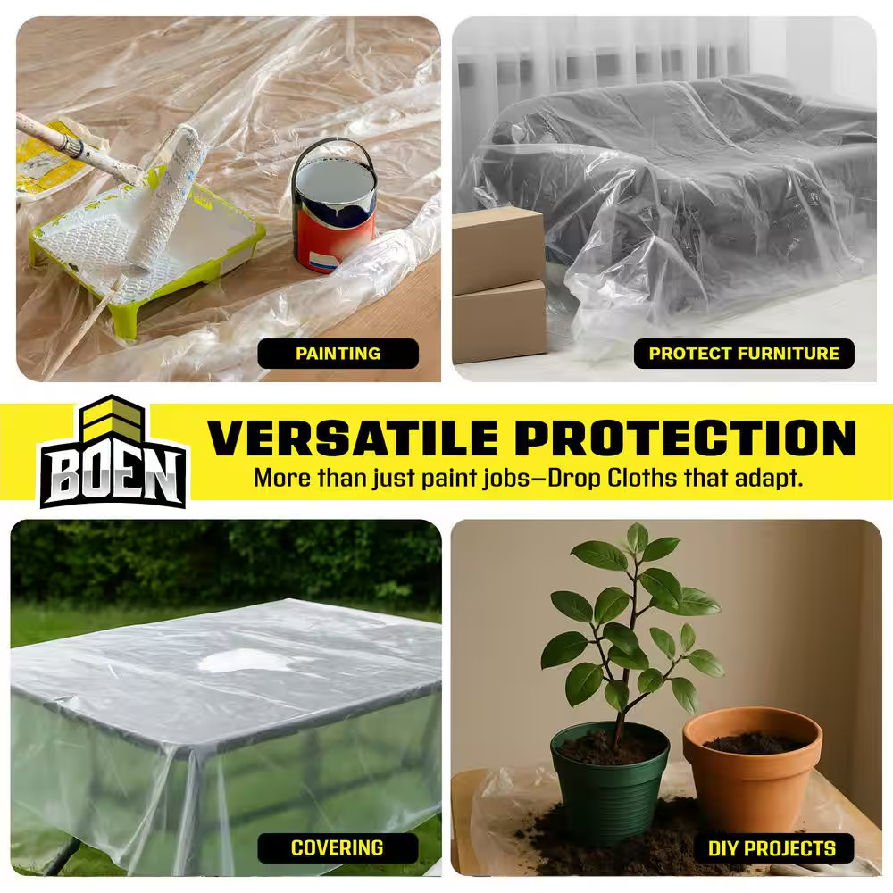 Painters Plastic Sheeting 10 Ft. X 25 Ft. 4 Mil Clear Plastic Drop Cloth