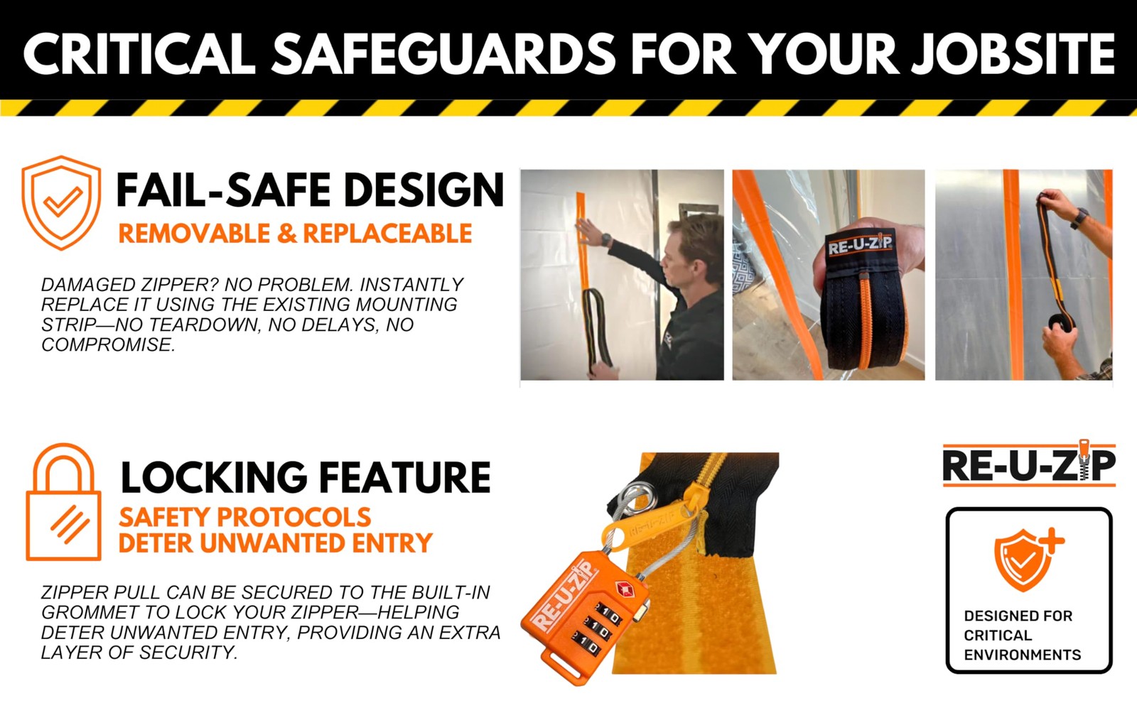 Re-U-Zip Reusable Dust Barrier Zipper Fail-Safe Replaceable Lockable