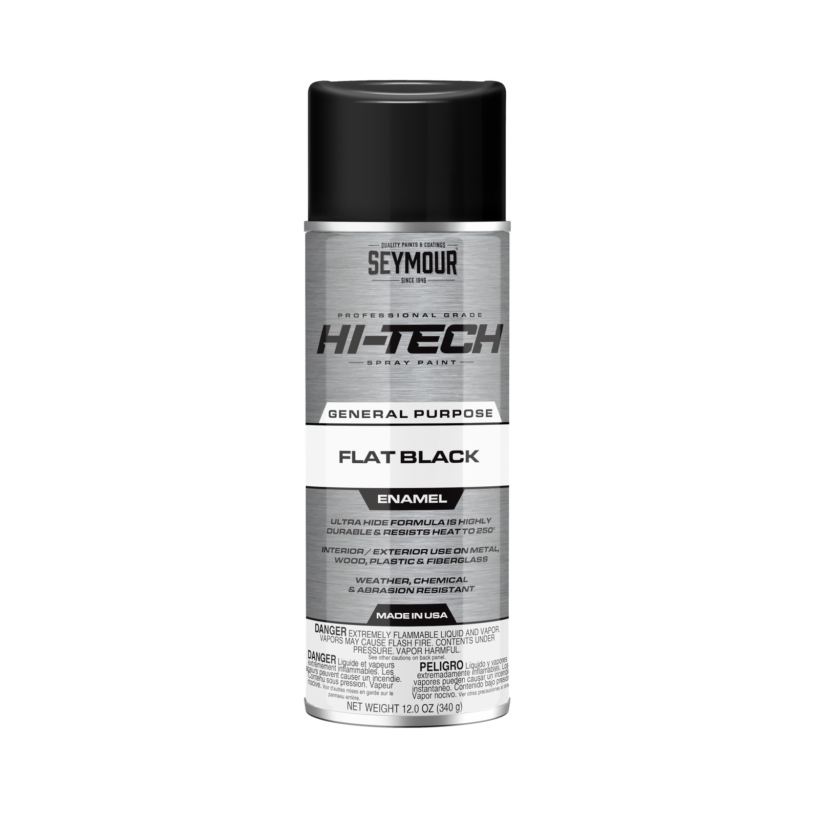 Seymour 16-133 Hi-Tech Enamels Spray Paint, Flat Black | Weather, Chemical, & Ab