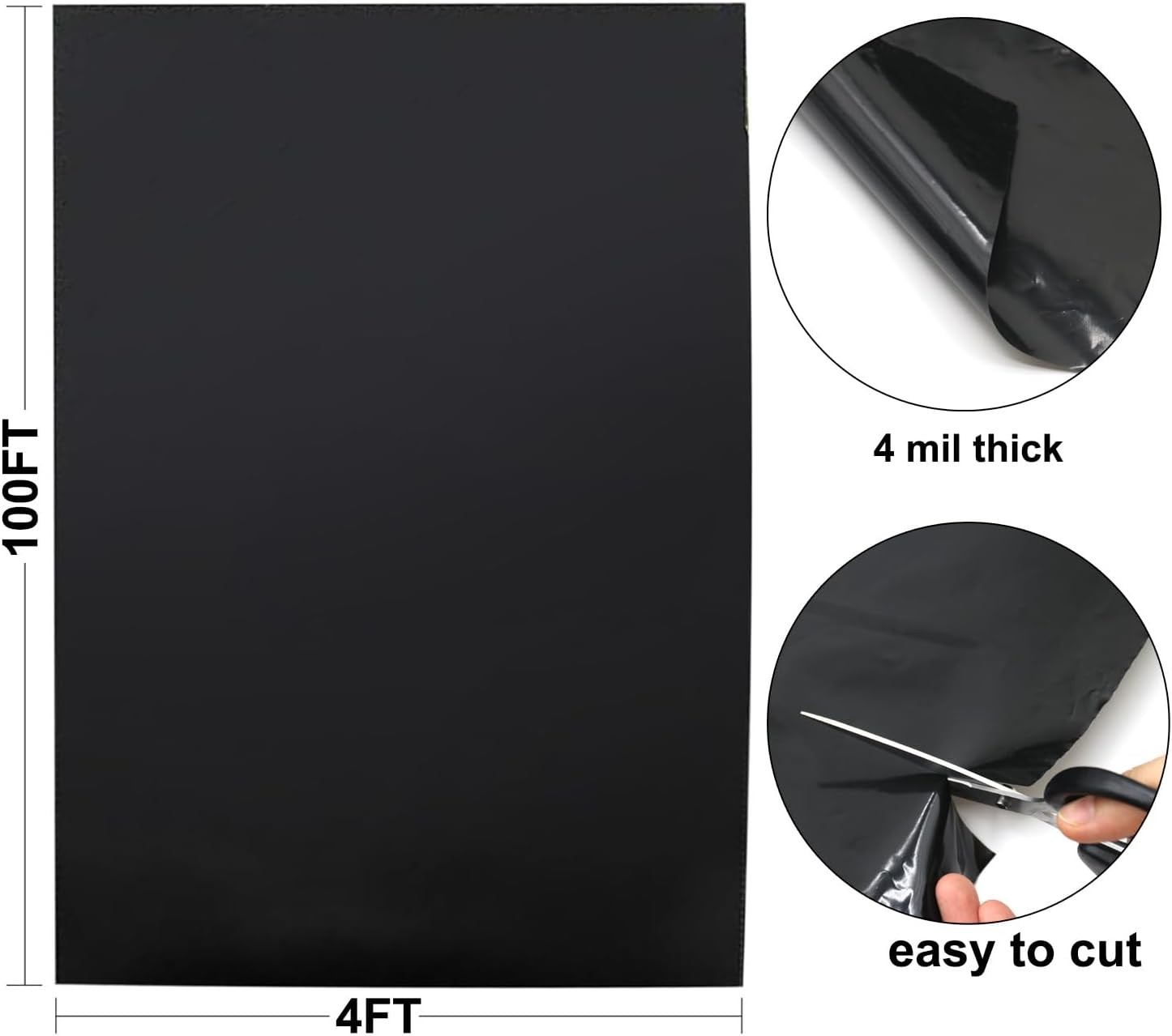 4 mil black plastic sheeting 4 ft × 100 ft Weed control fabric Heavy-duty roll