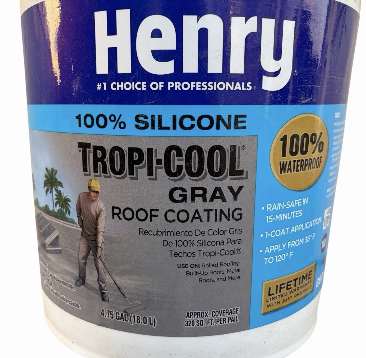 Henry Tropi-Cool 887G Gray Waterproof Silicone RV Roof Coating Sealant 4.75 Gal