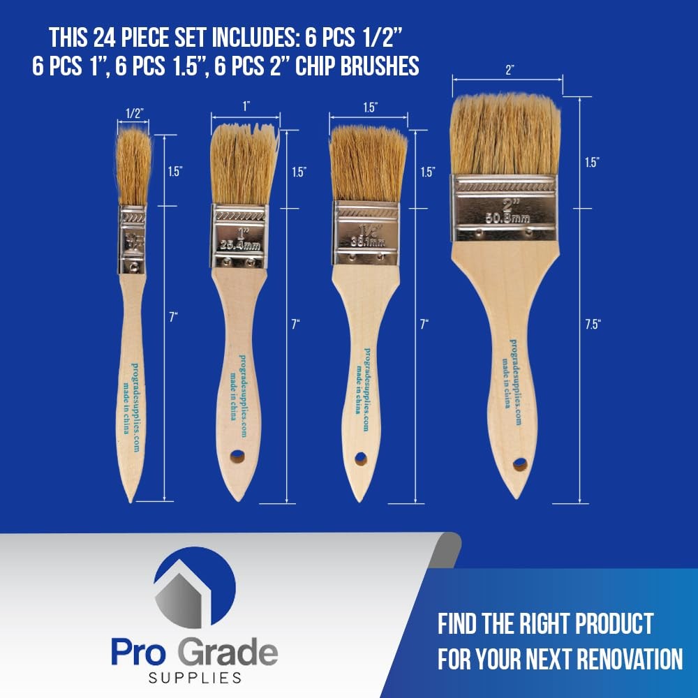 Pro Grade – Chip Brush – Paint Set – 24 Pack – 24Pc. Var., Multicolor
