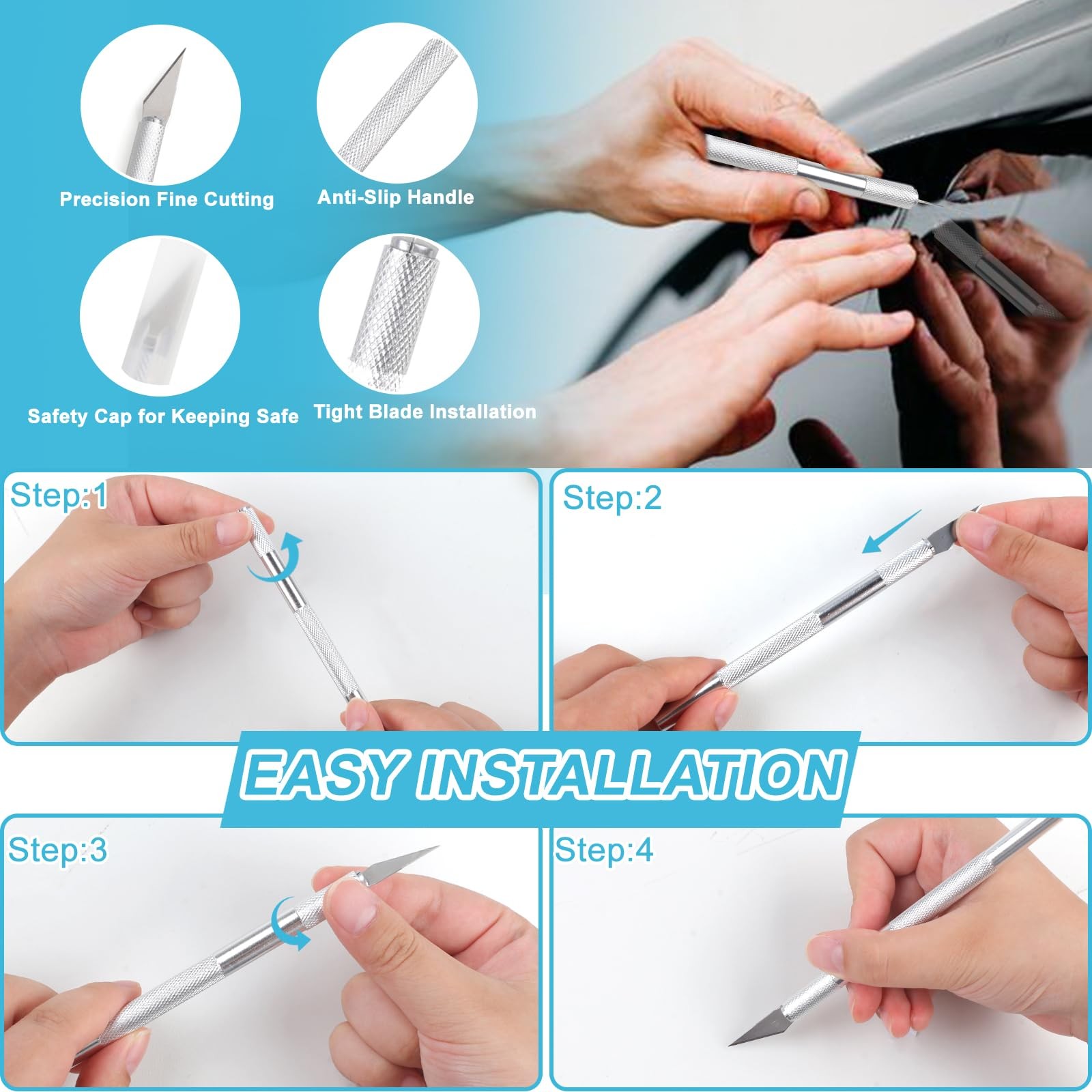10PCS Window Tint Tools Kit, Premium Vinyl Wrap Easy to Apply Glass Blue