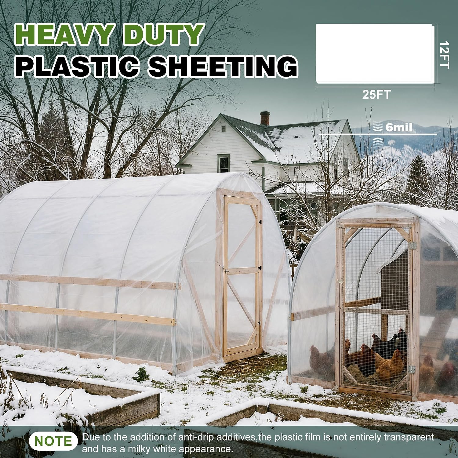 6 Mil Plastic Sheeting, 10X25 FT, Greenhouse Plastic | Heavy Duty, UV Resistant,