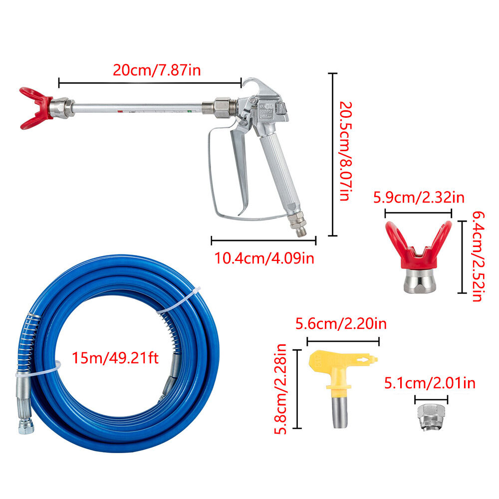 50ft Airless Paint Sprayer Hose Kit Spray Gun,1/4″ Swivel Joint 3600psi w/517Tip