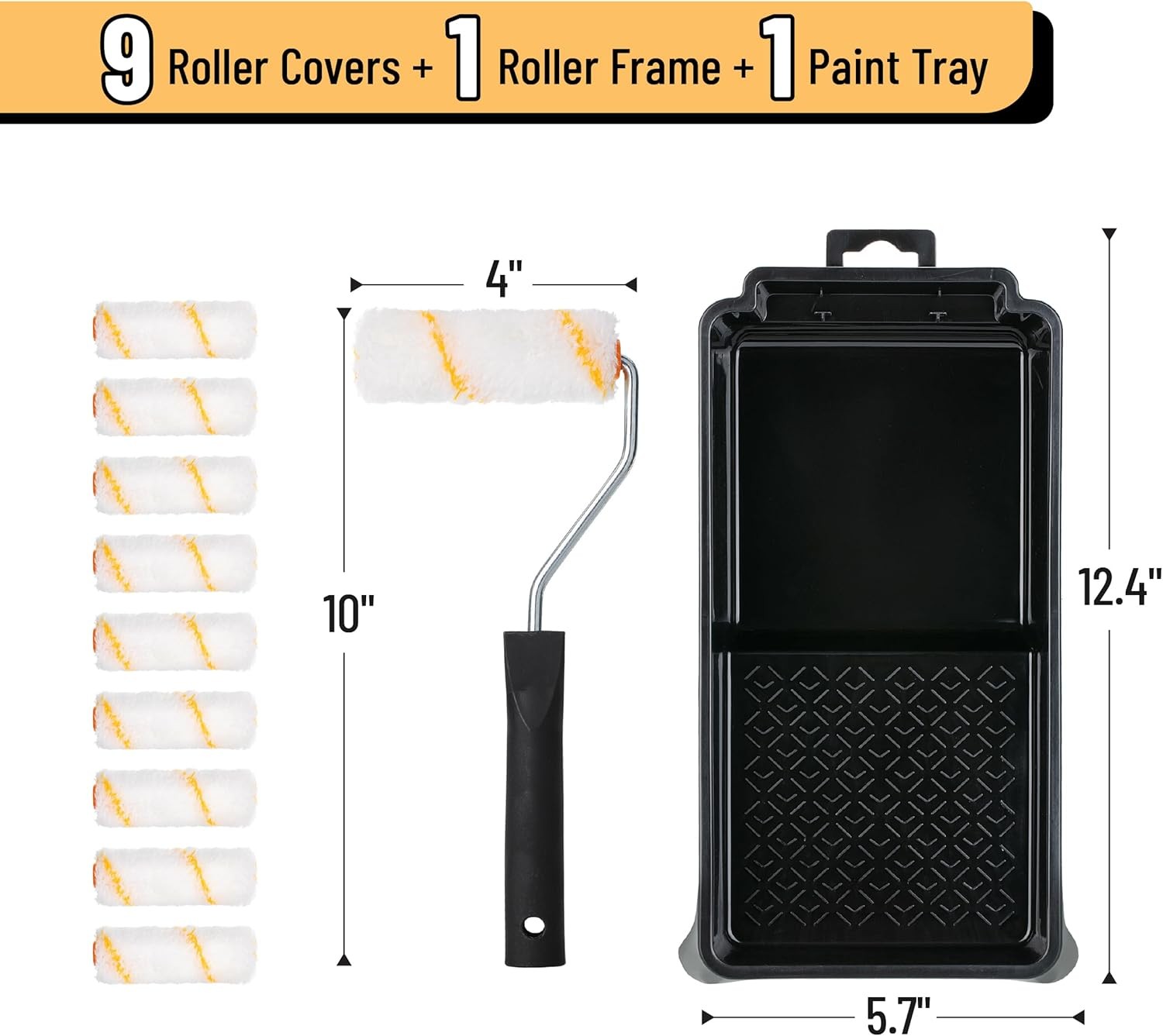 Bates- 4 Inch Paint Roller Kit, 11 pcs, Small 1x Black
