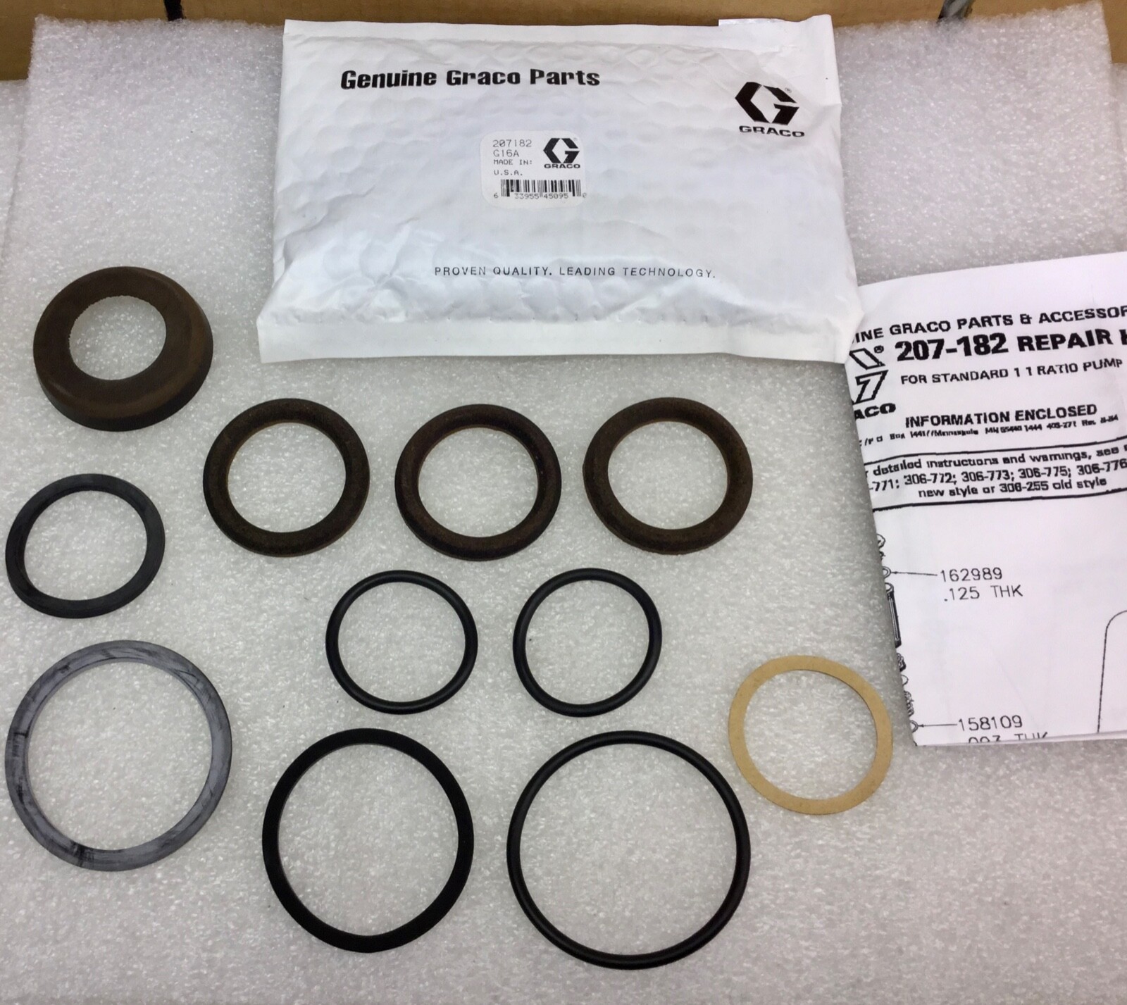 GRACO 207182 REPAIR KIT FOR STANDARD 1:1 RATIO PUMPS 207-182 NEW IN PKG