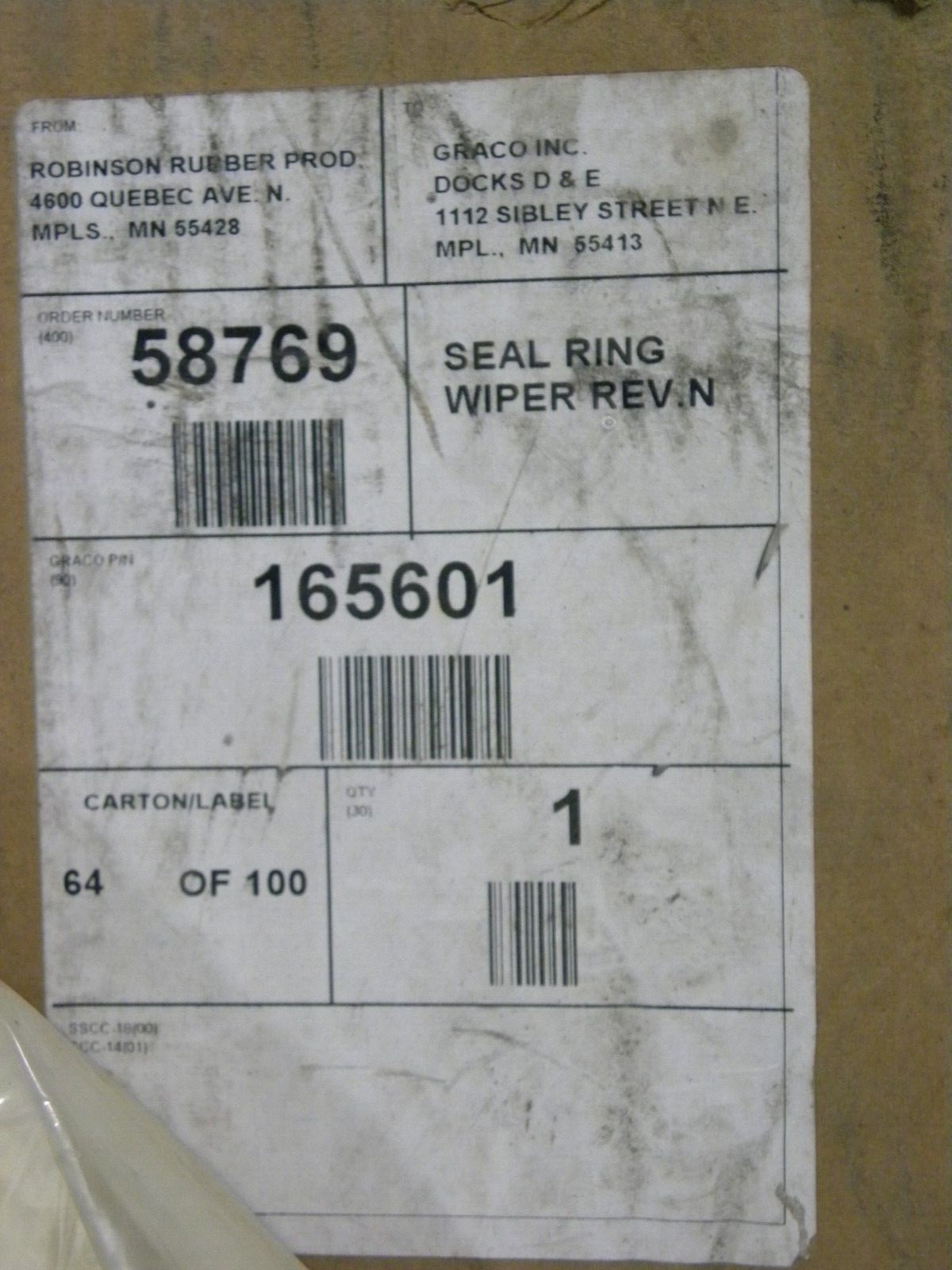 NEW IN OPEN BOX – Graco Seal Ring Wiper Rev N #165601 (165-601) (HR)