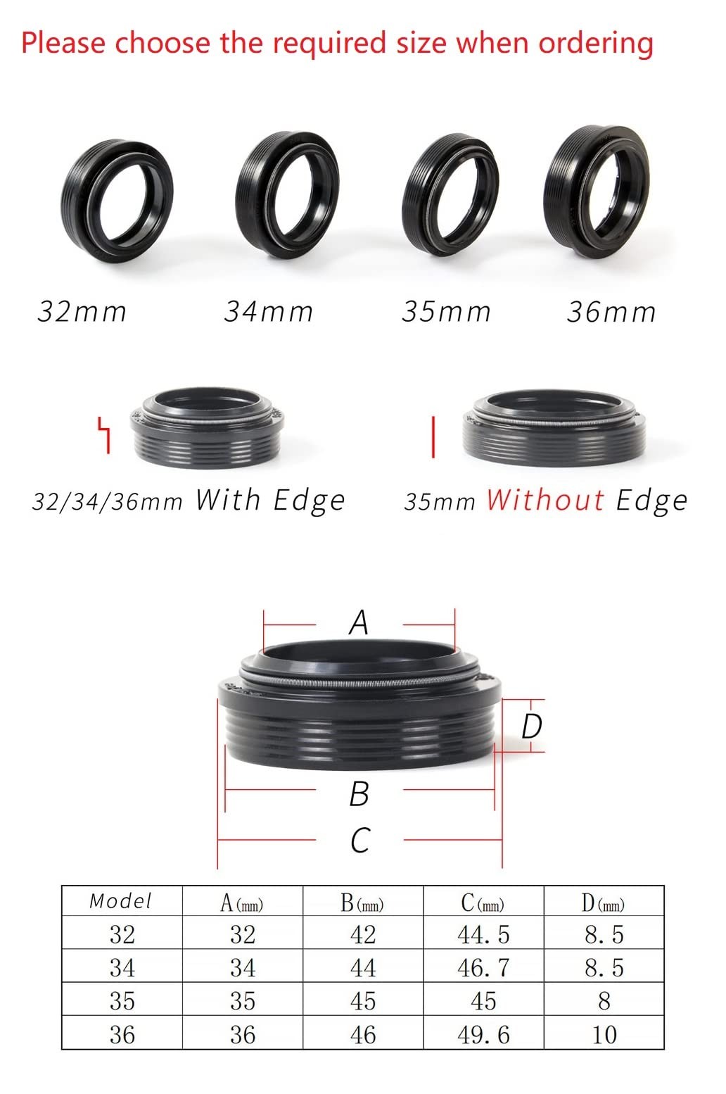 Replacement Suspension Fork Dust Wiper Kit, Seal Kit with Foam Rings, Multiple S